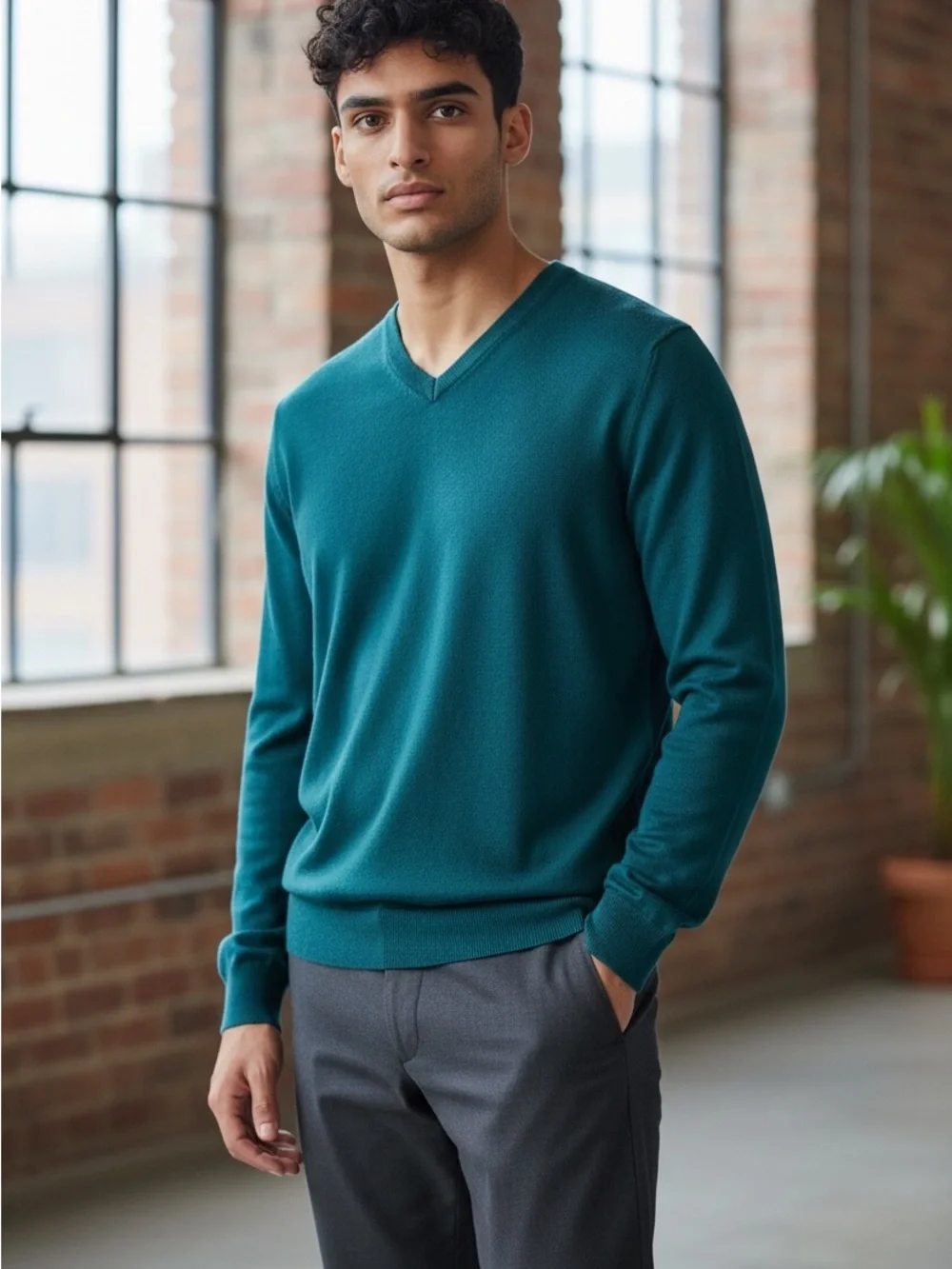 BANANA REPUBLIC Men’s sz Medium V Neck Luxury Sweater Silk Cotton Cashmere